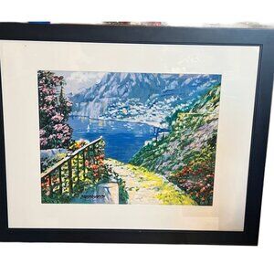 Limited Edition Signed Coastal Landscape Framed Art The Road to Positano